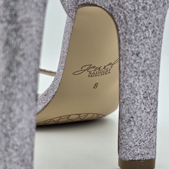 NWOT Jewel Badgley Mischka Diana Heeled Strappy Sandals, Lilac (Purple) Glitter - Picture 11 of 16